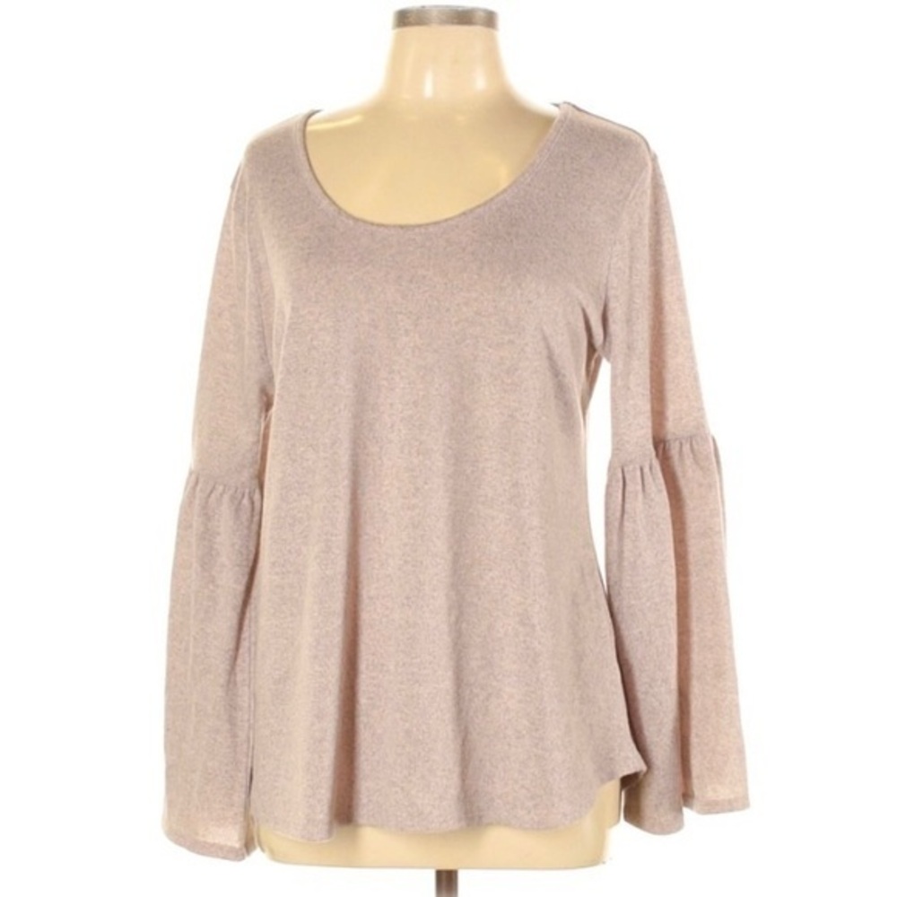 Hannah sz L mauve BOHO bell sleeve scoop neck top
